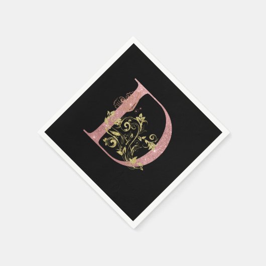 ピンクファンシーグリッター文字D スタンダードカクテルナプキン (角)