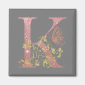 ピンクファンシーグリッター文字K マグネット (正面)