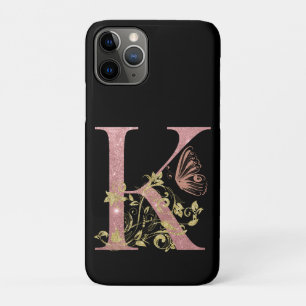 ピンクファンシーグリッター文字K iPhone 11 PROケース