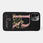 ピンクファンシーグリッター文字R パーソナライズされた Case-Mate iPhoneケース (裏面(横))