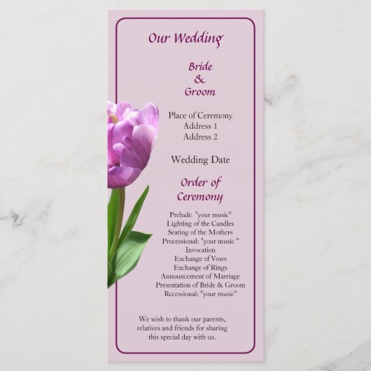 ピンクファンシーチューリップ結婚式 プログラム (正面)