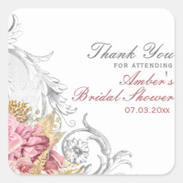 ピンクファンシーフローラブライダルシャワー スクエアシール