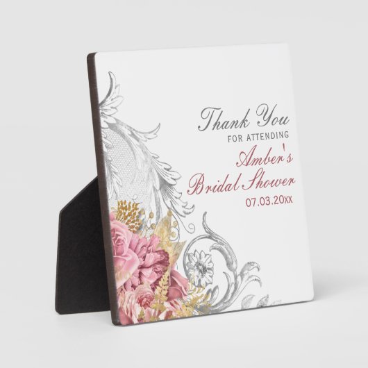 ピンクファンシーフローラブライダルシャワー フォトプラーク (正面)