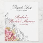 ピンクファンシーフローラブライダルシャワー ワインラベル (シングルラベル)