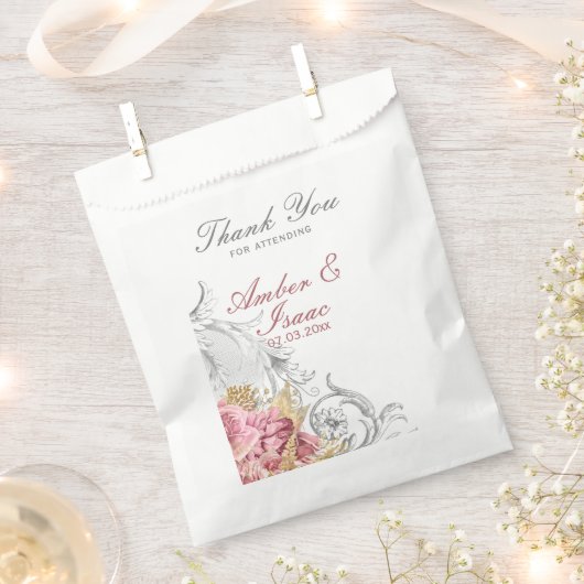 ピンクファンシーフローラ結婚の感謝 フェイバーバッグ (クリップ留めされた状態)