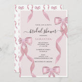 ピンクファンシーボウテーマガーリーブライダルシャワー 招待状 (正面/裏面)