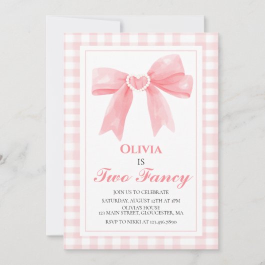 ピンクファンシーボウ名門私立校風のコケット2歳 招待状 (正面)