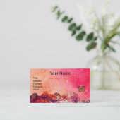 ピンクファンシー色のハート、キラキラ色の蝶 名刺 (スタンド正面)