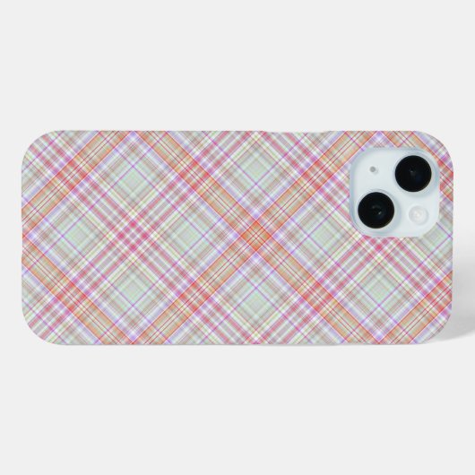 ピンクファンシー色n緑の幾何学的な格子模様 Case-Mate iPhoneケース (裏面 (横))