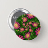 ピンクファンタジーフラワーモダン抽象芸術フラクタルアート 缶バッジ (正面&裏面)