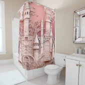 ピンクファンタジー城中世の神話の魔法 シャワーカーテン (インサイチュ)
