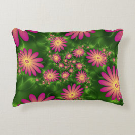ピンクファンタジー花モダン抽象芸術フラクタル アクセントクッション