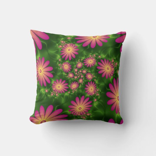 ピンクファンタジー花モダン抽象芸術フラクタル クッション (正面)