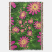 ピンクファンタジー花モダン抽象芸術フラクタル スローブランケット (正面縦)