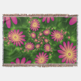 ピンクファンタジー花モダン抽象芸術フラクタル スローブランケット