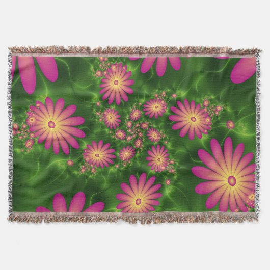 ピンクファンタジー花モダン抽象芸術フラクタル スローブランケット (正面)
