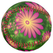 ピンクファンタジー花モダン抽象芸術フラクタル ソフトボール (正面左)