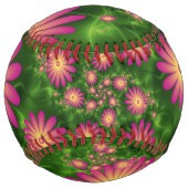 ピンクファンタジー花モダン抽象芸術フラクタル ソフトボール (裏面)