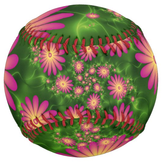ピンクファンタジー花モダン抽象芸術フラクタル ソフトボール (正面)
