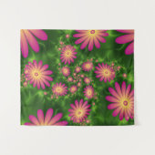 ピンクファンタジー花モダン抽象芸術フラクタル タペストリー (正面(横))