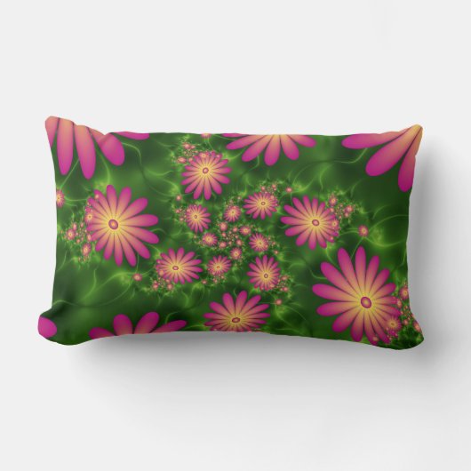 ピンクファンタジー花モダン抽象芸術フラクタル ランバークッション (正面)