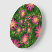 ピンクファンタジー花モダン抽象芸術フラクタル ラージ壁時計 (傾斜)