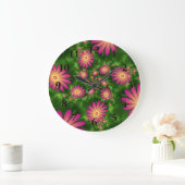 ピンクファンタジー花モダン抽象芸術フラクタル ラージ壁時計 (ホーム)