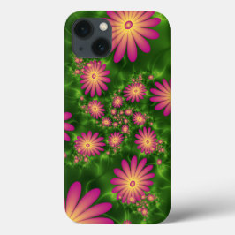 ピンクファンタジー花モダン抽象芸術フラクタル iPhone 13ケース