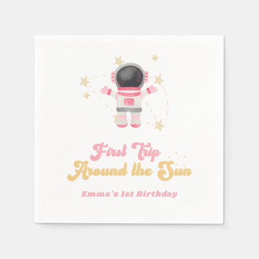 ピンクファーストのまわりにトリップザサンファースト誕生日 スタンダードカクテルナプキン (正面)