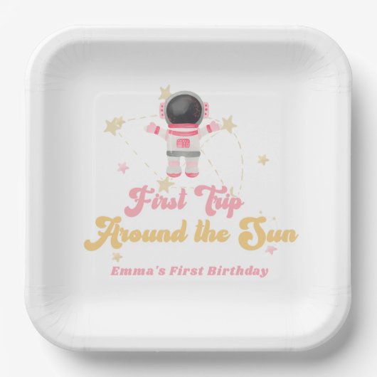 ピンクファーストのまわりにトリップザサンファースト誕生日 ペーパープレート (正面)