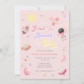 ピンクファーストのまわりにトリップザサンファースト誕生日 招待状 (正面)