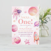 ピンクファーストのまわりにトリップザサン宇宙1st誕生日 招待状 (スタンド正面)