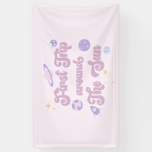 ピンクファーストのまわりにトリップザサン宇宙1st誕生日 横断幕 (縦)
