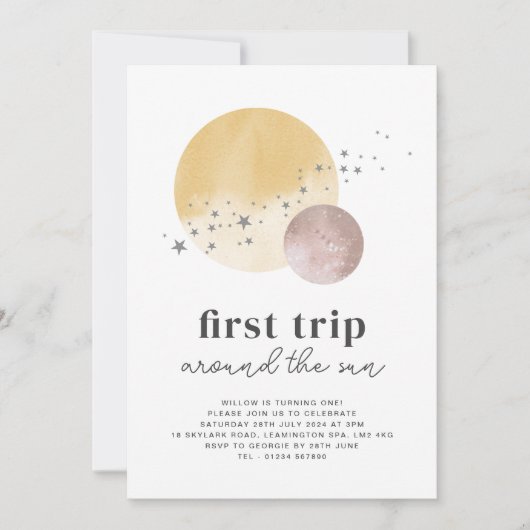 ピンクファーストのまわりにトリップザサン誕生日招待状 招待状 (正面)