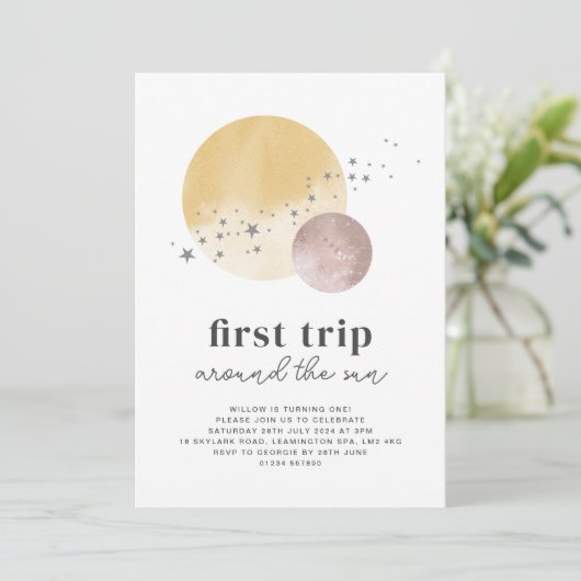 ピンクファーストのまわりにトリップザサン誕生日招待状 招待状 (スタンド正面)