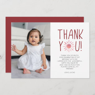 ピンクファーストのまわりにトリップザ・サン1歳の誕生日パーティー サンキューカード