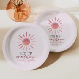 ピンクファーストのまわりにトリップザ・サン1歳の誕生日パーティー ペーパープレート