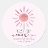 ピンクファーストのまわりにトリップザ・サン1歳の誕生日パーティー ラウンドシール (正面)