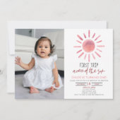 ピンクファーストのまわりにトリップザ・サン1歳の誕生日パーティー 招待状 (正面)