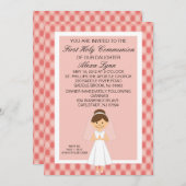 ピンクファーストコミかわいらしュニオンガール招待状 招待状 (正面/裏面)