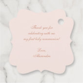 ピンクファーストコミュニオンガールエレガントバラ金ゴールドクレスト フェイバータグ (裏面)