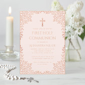 ピンクファーストコミューニオンガールバラ離れ金ゴールドヴィンテージ 招待状
