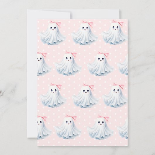 ピンクファーストブデイ幽霊ボウ誕生日ガール 招待状 (裏面)