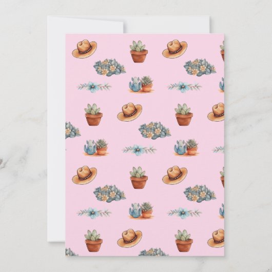 ピンクファーストロデオ女性のカーボーイウェスタンバースデーパーティー 招待状 (裏面)