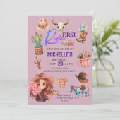 ピンクファーストロデオ女性のカーボーイウェスタンバースデーパーティー 招待状 (スタンド正面)