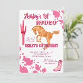 ピンクファーストロデオ女性のカーボーイ誕生日パーティーテンプレート 招待状 (スタンド正面)