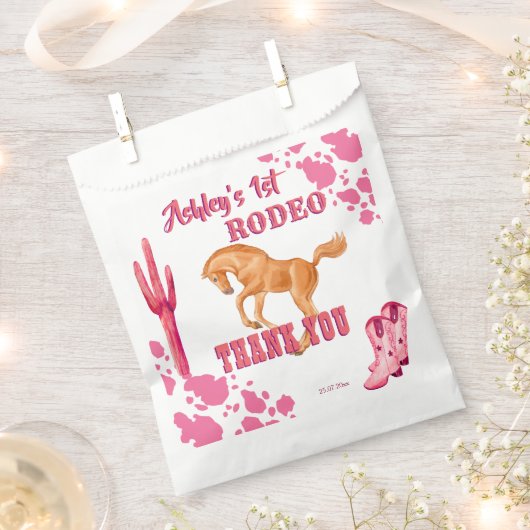 ピンクファーストロデオ女性のカーボーイ誕生日会感謝していあなた フェイバーバッグ (クリップ留めされた状態)