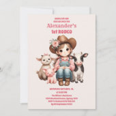 ピンクファーストロデオ女性のカーボーイ1st Birthday 招待状 (正面)