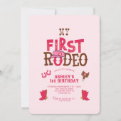 ピンクファーストロデオ女性のカーボーイ1st Birthday 招待状 (正面)