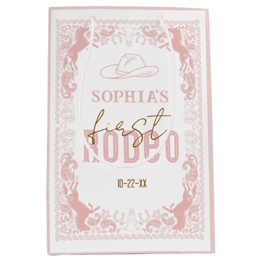 ピンクファーストロデオ誕生日抱き枕 – 西カウギ ミディアムペーパーバッグ (正面)